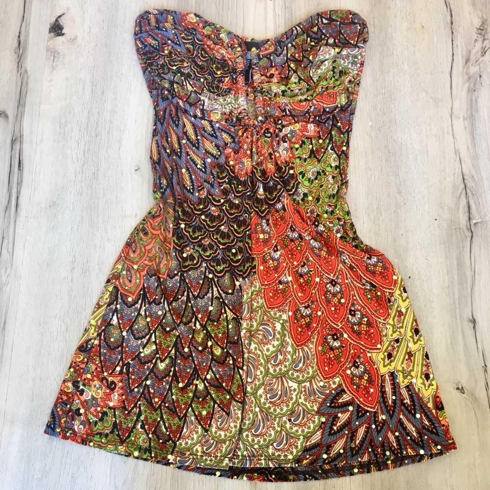 Strapless Multicoloured “Peacock” Tunic Dress